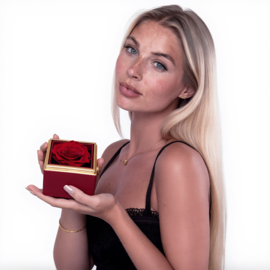 Boîte à roses éternelles | Rose véritable et collier personnalisé